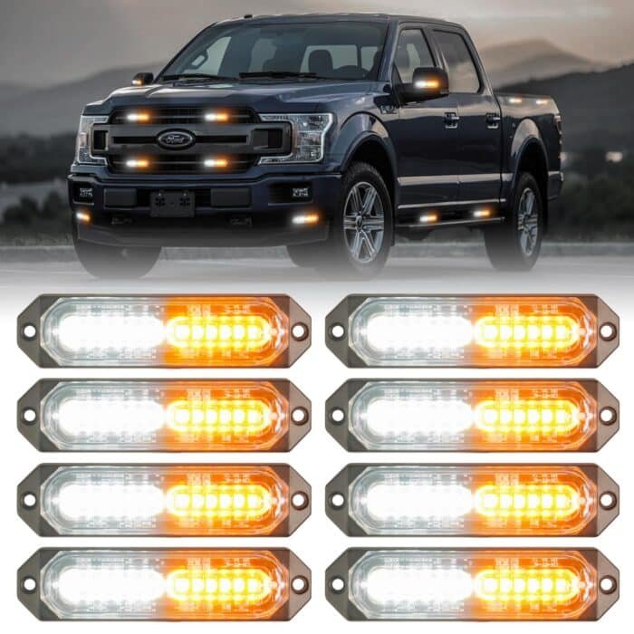 Amber & White Emergency Strobe Lights – Ultra-Slim Warning Light Bars for Trucks and Cars - Image 2