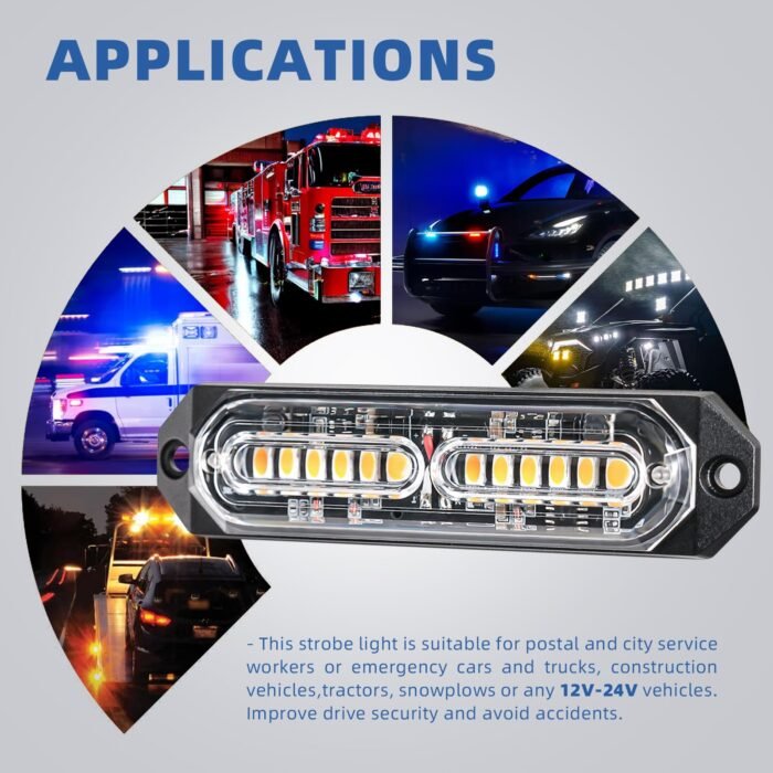 Amber & White Emergency Strobe Lights – Ultra-Slim Warning Light Bars for Trucks and Cars - Image 7