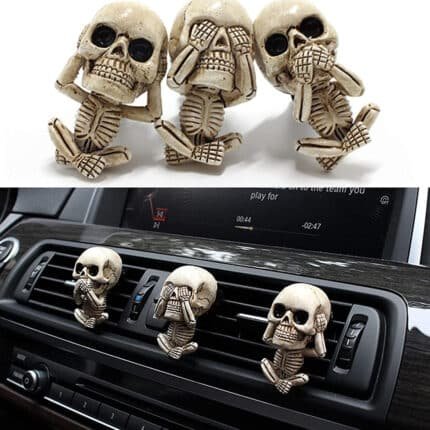 Gothic Skull Car Vent Clip - Retro Resin Air Freshener with Replaceable Scent Pads